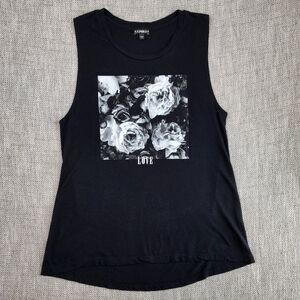 Express Black Floral Love Graphic Sleeveless Tank Top Women Cotton Casual Sz S